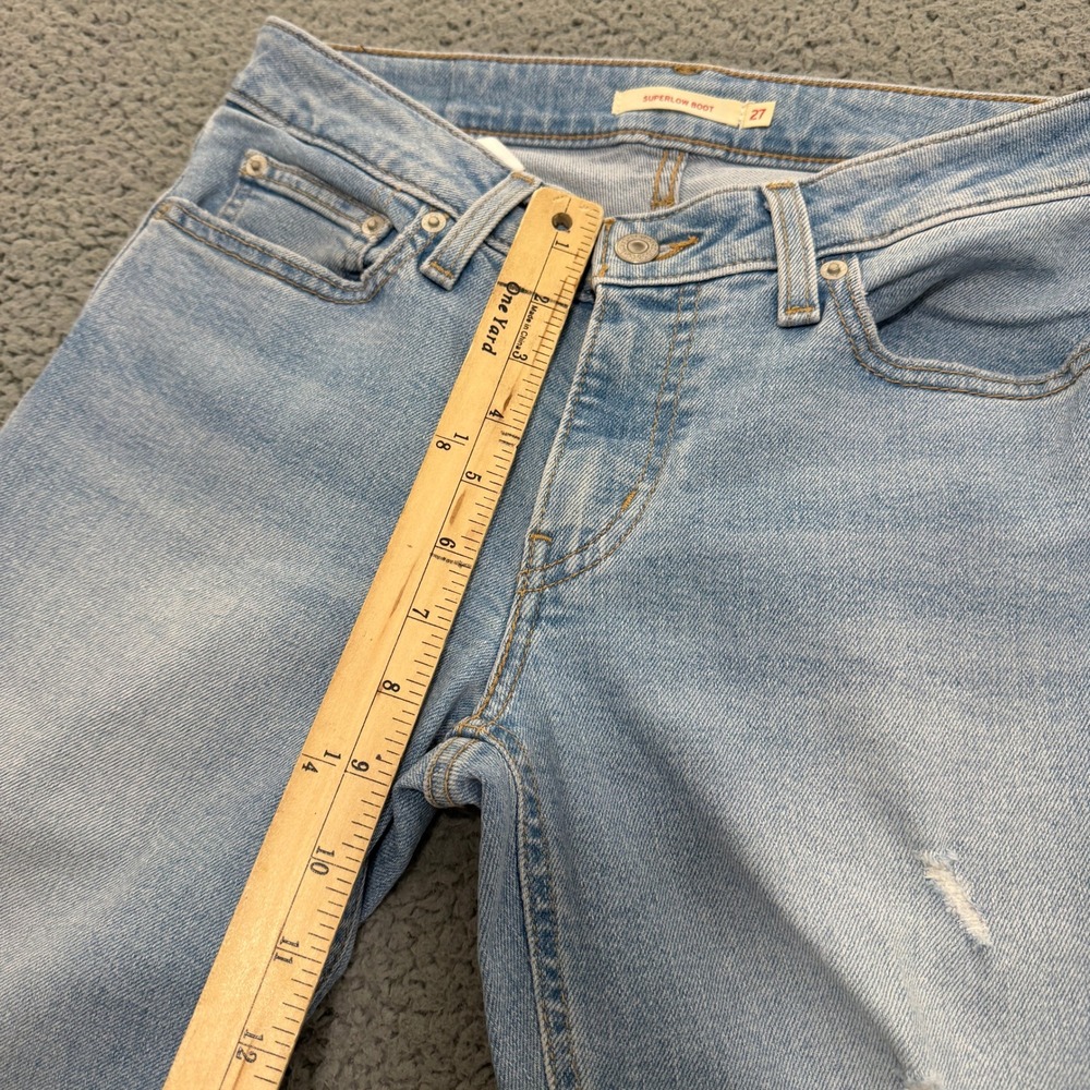 Levis Superlow Boot Jeans Womens 27 Light Wash Distressed Ripped - Picture 8 of 13
